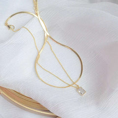 Double Layer Stainless Steel Chain Charm pendant Necklace