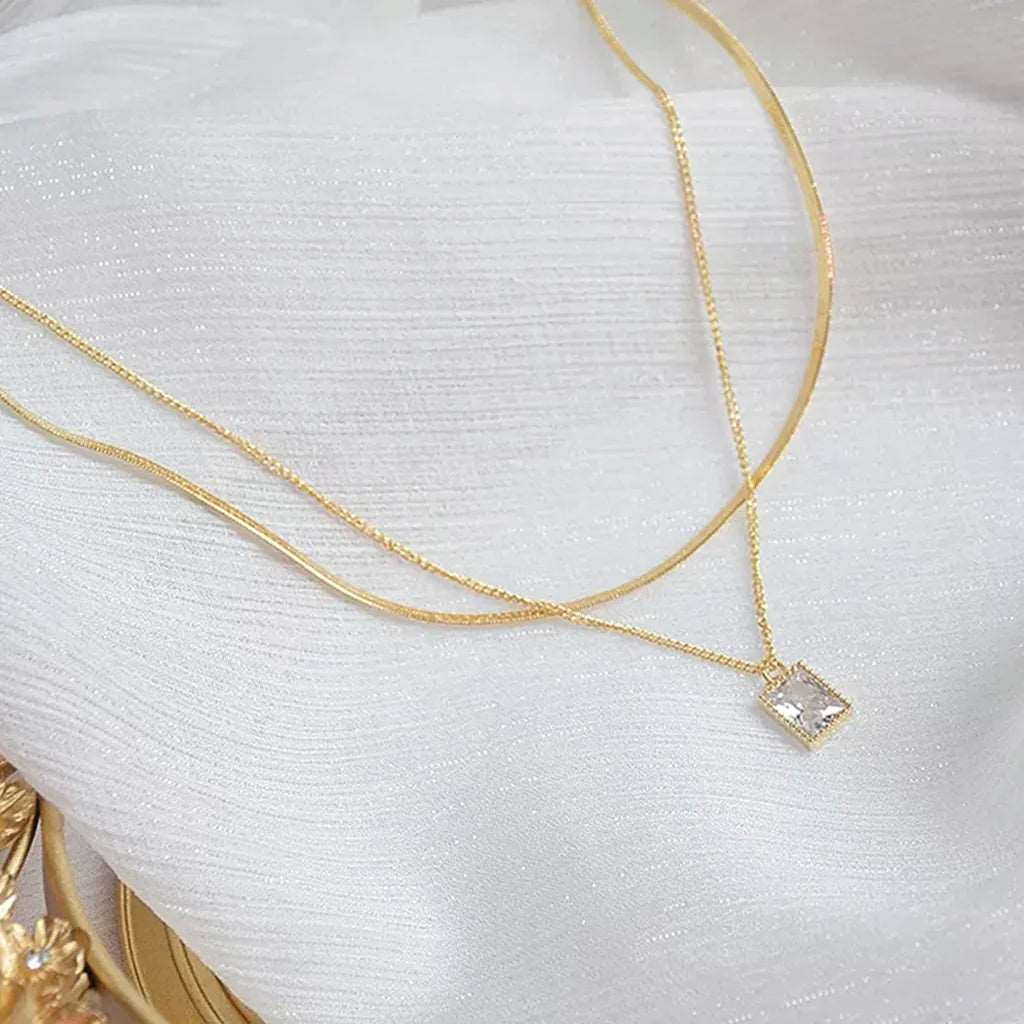 Double Layer Stainless Steel Chain Charm pendant Necklace