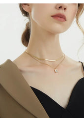 Double Layer Stainless Steel Chain Charm pendant Necklace