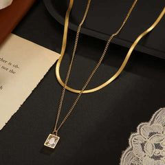 Double Layer Stainless Steel Chain Charm pendant Necklace