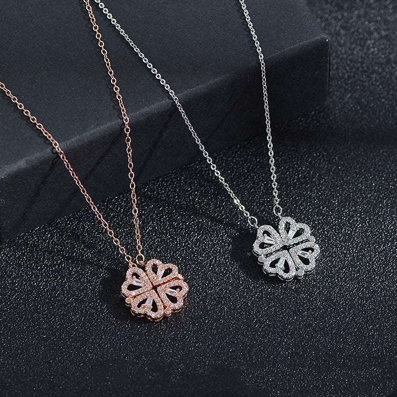 Four Leaf Clover Hearts Necklace Lucky 4 in 1 Pendant Stainless steel