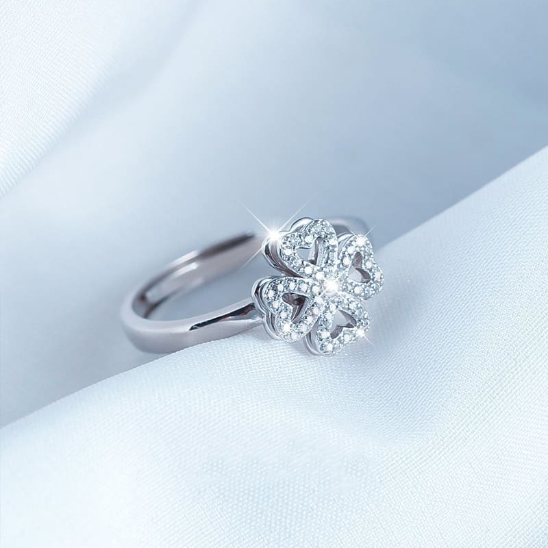 Four Leaf Heart Shape Adjustable Rotating Ring