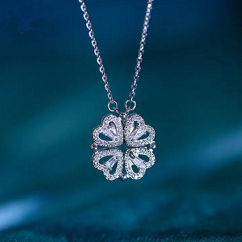Four Leaf Clover Hearts Necklace Lucky 4 in 1 Pendant Stainless steel