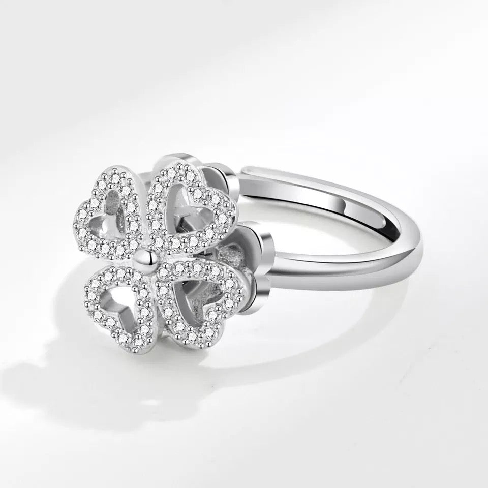 Four Leaf Heart Shape Adjustable Rotating Ring