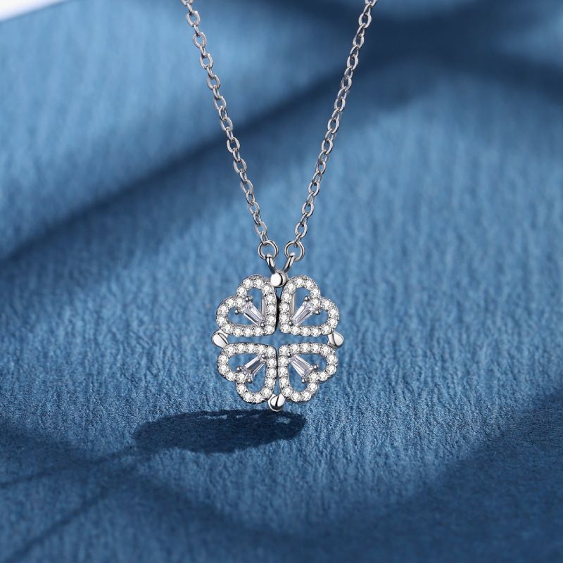 Four Leaf Clover Hearts Necklace Lucky 4 in 1 Pendant Stainless steel